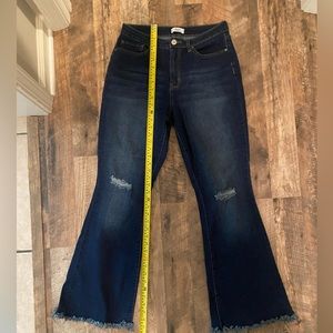 YMI blue jeans, distressed. size 11/30 flare leg.